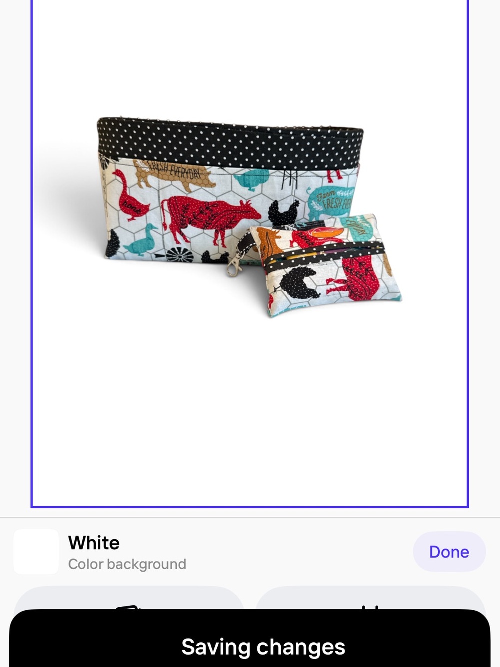 Handmade Farm Animal Print Purse organizer with 12 pockets with a tissue holder